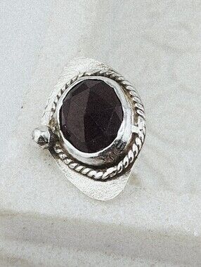GARNET ROSE CUT CRYSTAL HANDMADE RING IN STERLING SILVER SIZE 6 UNISEX NEW